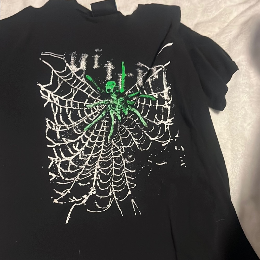 Black Graphic Tee with Green Spider